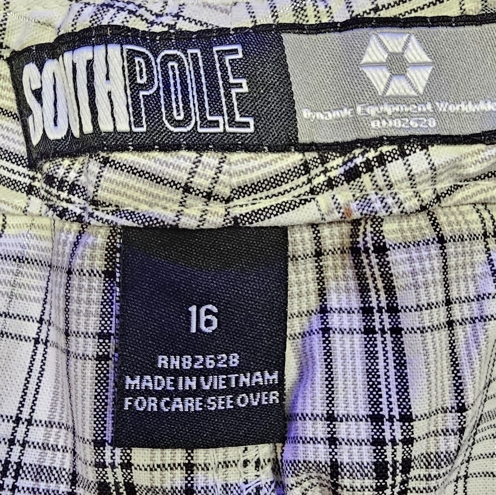 South Pole Junior Girls 16 Bermuda Shorts Black Woven Plaid White Silver Golf - Picture 12 of 13